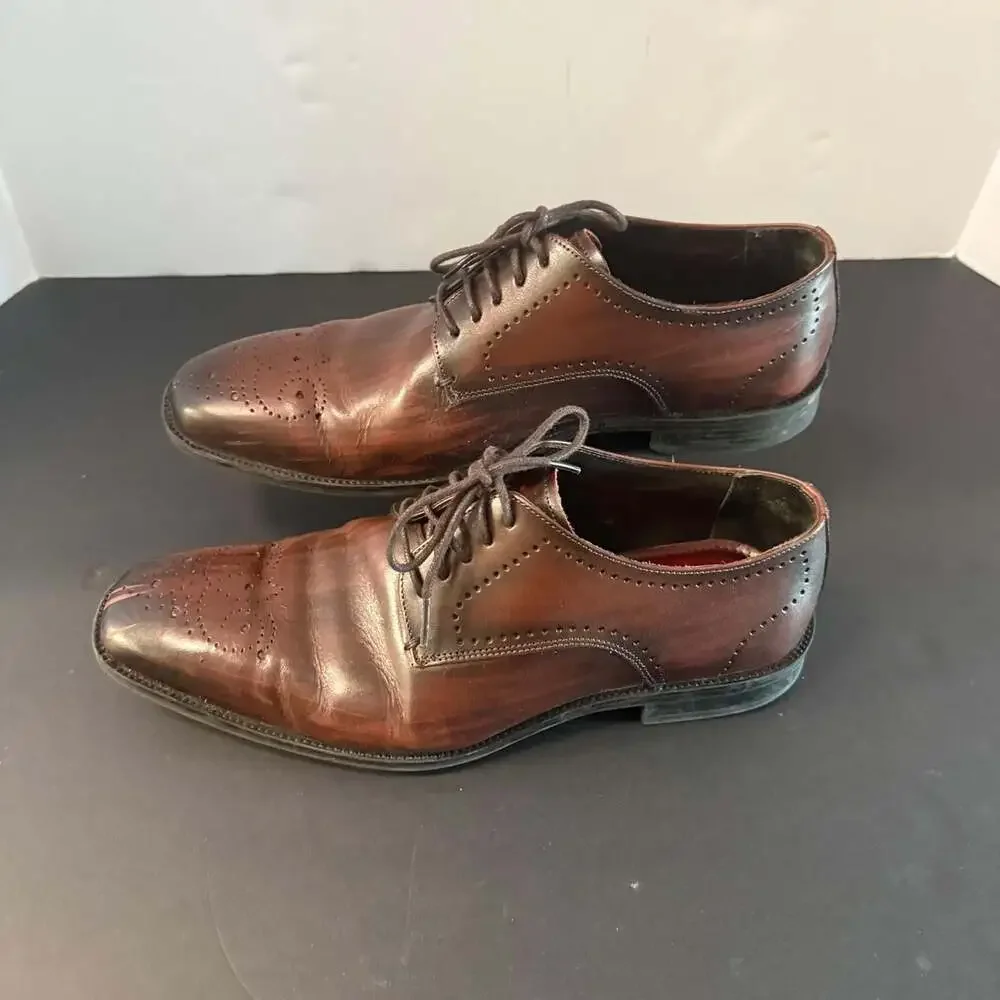 Belvedere‎ Concord Brown Leather Brogue Oxford Shoes Size 8.5D